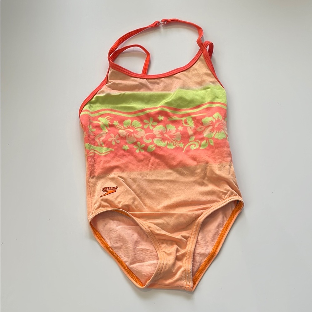 Speedo Swimwear Orange and Green Color-Blocked Design Size 7 Kids